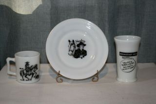 Vintage Hopalong Cassidy 3 Piece Milk Glass Set Plate Mug Cup