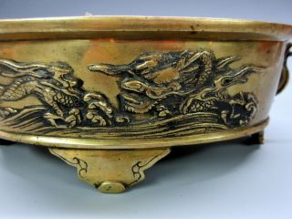 Antique Chinese bronze footed planter or center bowl with Dragon and Phoenix 4