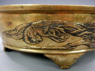 Antique Chinese bronze footed planter or center bowl with Dragon and Phoenix 6