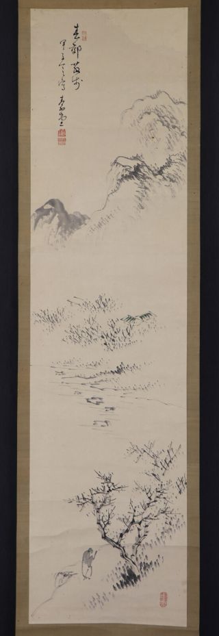 Japanese Hanging Scroll Art Painting Sansui Landscape Asian Antique E7288