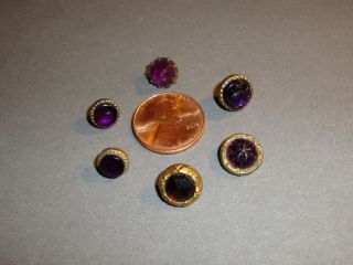 Antique Waistcoat Buttons Purple And Red Glass In Brass Settings