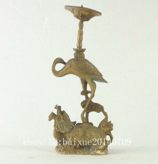 Chinese Hand Made Carved Turtle & Crane Brass Candlestick Statue D02