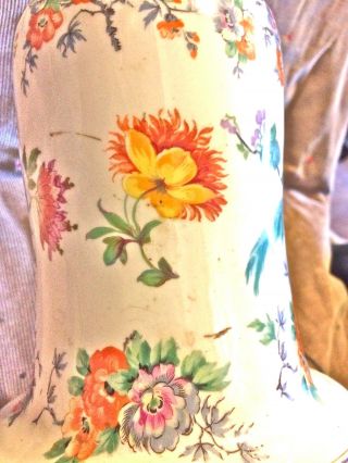 Antique French Porcelain Lamp Vase Form Hand Painted Flowers Peacocks Table 5