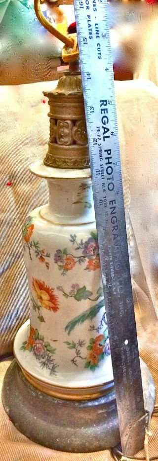 Antique French Porcelain Lamp Vase Form Hand Painted Flowers Peacocks Table 7