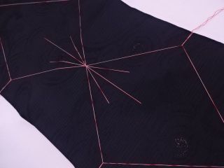 Antique Japanese Nagoya Obi For Kimono / / Woven Wave Pattern / Blk Silk