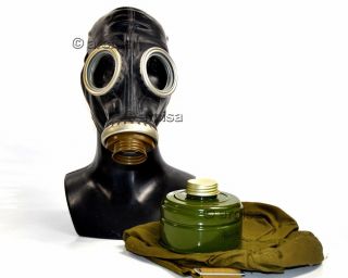 Soviet Russian Military Gas Mask Gp - 5 Black Rubber Full Set.  Size Large
