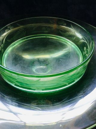 1930’s - 40’s Fostoria Green Glass Vaseline? Glass Perfume Bottle Powder Combo 5