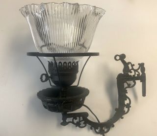 Vintage Cast Iron Wall Mount Sconce Electric Light Kenroy Petal Glass Shade