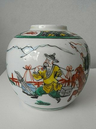 19TH CENTURY ANTIQUE CHINESE QING PORCELAIN PAINTED FAMILLE VERTE GINGER JAR 2