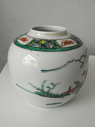 19TH CENTURY ANTIQUE CHINESE QING PORCELAIN PAINTED FAMILLE VERTE GINGER JAR 3