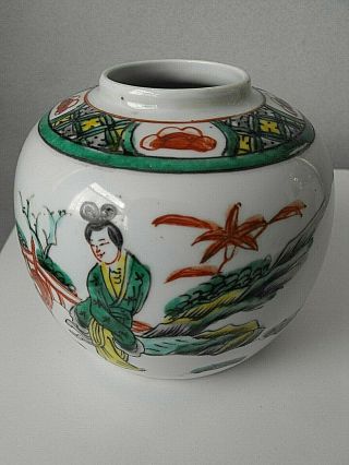 19TH CENTURY ANTIQUE CHINESE QING PORCELAIN PAINTED FAMILLE VERTE GINGER JAR 4