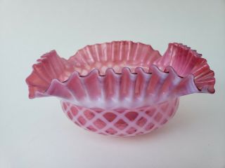 Antique Quilted Opalescent Cranberry Glass Early Fenton Bride 