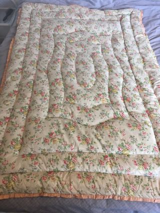 Cute Floral Vintage Eiderdown Quilt Bedcover Bright Colours Size small 5