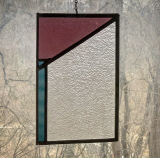 Architectural Salvage Leaded Stained Glass - Textured Clear,  Plum,  And Blue Glass