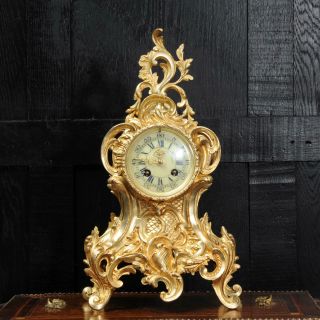 Antique French Gilt Bronze Rococo Clock By Louis Japy C1880