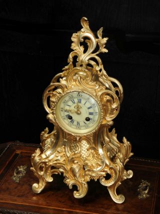 Antique French Gilt Bronze Rococo Clock by Louis Japy C1880 2