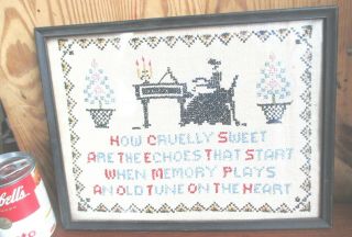 Antique Linen Sampler Cross Stitch Other Stitches Glass & Frame