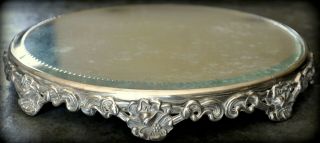 Art Nouveau Mirror Plateau Silver Dogwood Floral Footed Tray Vanity Display Vtg