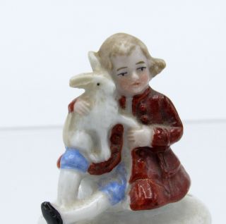 Antique German Porcelain Half Doll Pin Cushion Top,  Colonial Boy w/Bunny,  NR 2