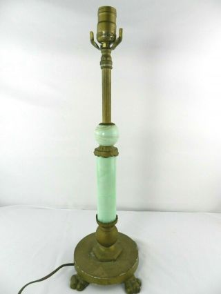 Vintage Swirl Agate Lime Green Marble Brass Electric Table Lanp Art Deco