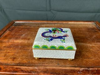19th/20th C.  Chinese Cloisonné Dragon Rectangular Box And Fitted Cover 2