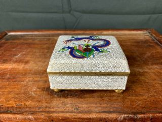 19th/20th C.  Chinese Cloisonné Dragon Rectangular Box And Fitted Cover 4