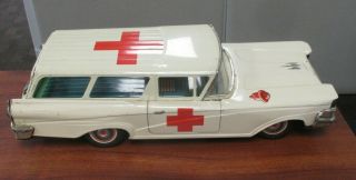 Vintage Asahi Atc Ford Tin Litho Friction Ambulance 14 " Japan