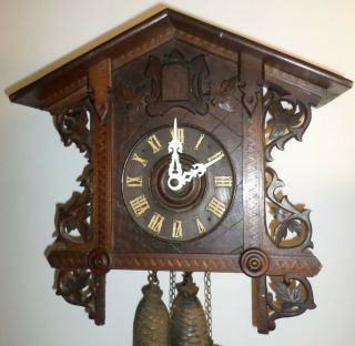 STUNNING RARE ANTIQUE GERMAN BLACK FOREST BAHNHAUSLE RAILROAD CUCKOO CLOCK 7