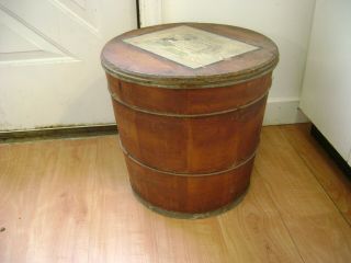 Antique Primitive Wooden Sap Bucket With Lid 15x15 Very