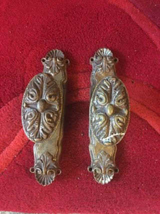 Victorian French Brass Lever Door Handles Rococo Baroque Leaf Antique Old 1800 