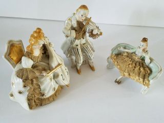 Antique Porcelain Dresden Style Lace Group Of Figurines 1977