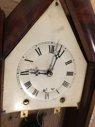 Antique 19th c.  Jerome steeple clock w/original reverse - painted tablet; running 11