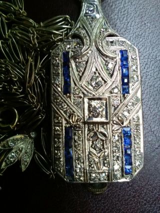 Antique Platinum Watch (no Movement) 18k.  White Gold Chain 77 Diamond 20 Saphire