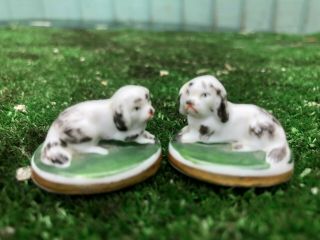Pair: 19thc Samson,  France Porcelain Miniature Black & White Dogs C1890s