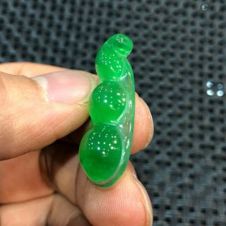 Rare Chinese Ice Green Jadeite Jade Handwork Collectible Fortune Beans Pendant 3