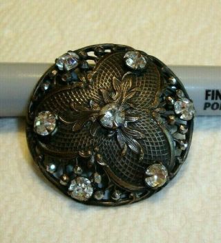 Antique Victorian Rhinestone Metal Button 1 3/8 " Cut Steel