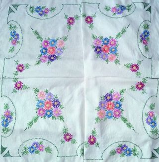 Gorgeous Vintage Linen Hand Embroidered Tablecloth