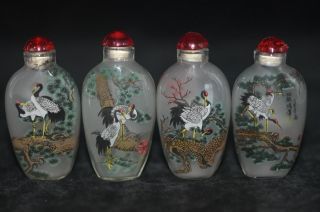 4pc Chinese Folk Inside Painting “four Seasons Hok” Glass Snuff Bottle