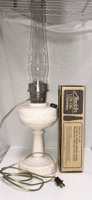 Aladdin Lincoln Drape Alacite Kerosene Lamp & Lox - On Chimney & Electric Burner