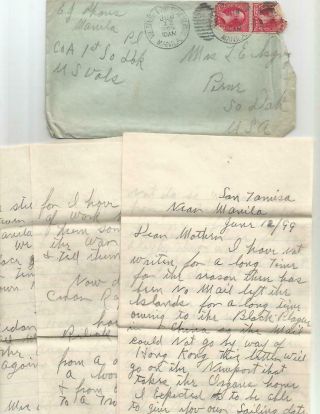 1899 Philippine Spanish American War Letter To Mother 1st South Dakota