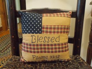 Primitive Americana Patriotic Blessed Pillow Home Decor