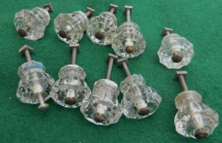 Matched Set Of 10 Antique Vintage Clear Glass Cabinet Cupboard Knobs Drawer Pull