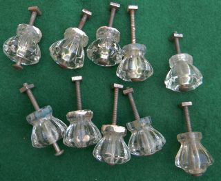 Matched Set Of 10 Antique Vintage Clear Glass Cabinet Cupboard Knobs Drawer Pull 2