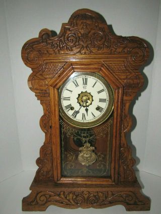 Antique Waterbury Kitchen Clock,  8 - Day,  Time/strike,  Key - Wind