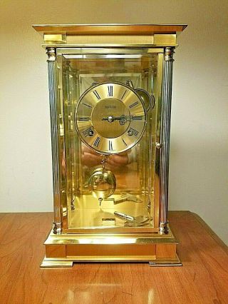 Antique Franz Hermle / Craftguild Brass Pendulum Clock / Beveled Glass Door & Si
