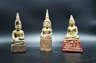 3 Antique 19th C.  Wooden Thai Buddha 