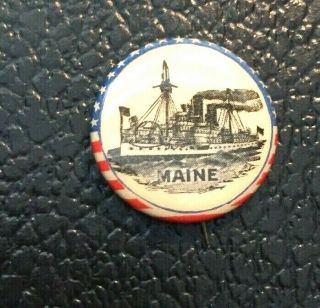 Us Battleship Maine Pin Back Button - 1896 - Before Sinking