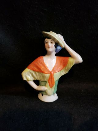 Vintage 4 - 1/4 " German Porcelain Bisque Pin Cushion Half Doll Marked Germany