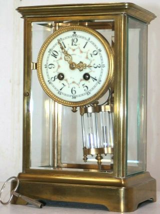 Antique French Samuel Marti Crystal Regulator Clock W/ Colorful Enameled Dial.