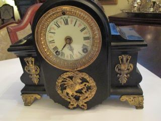 Antique Ansonia Cast Iron Mechanical Gold Plate Black Chime Mantle Clock Value